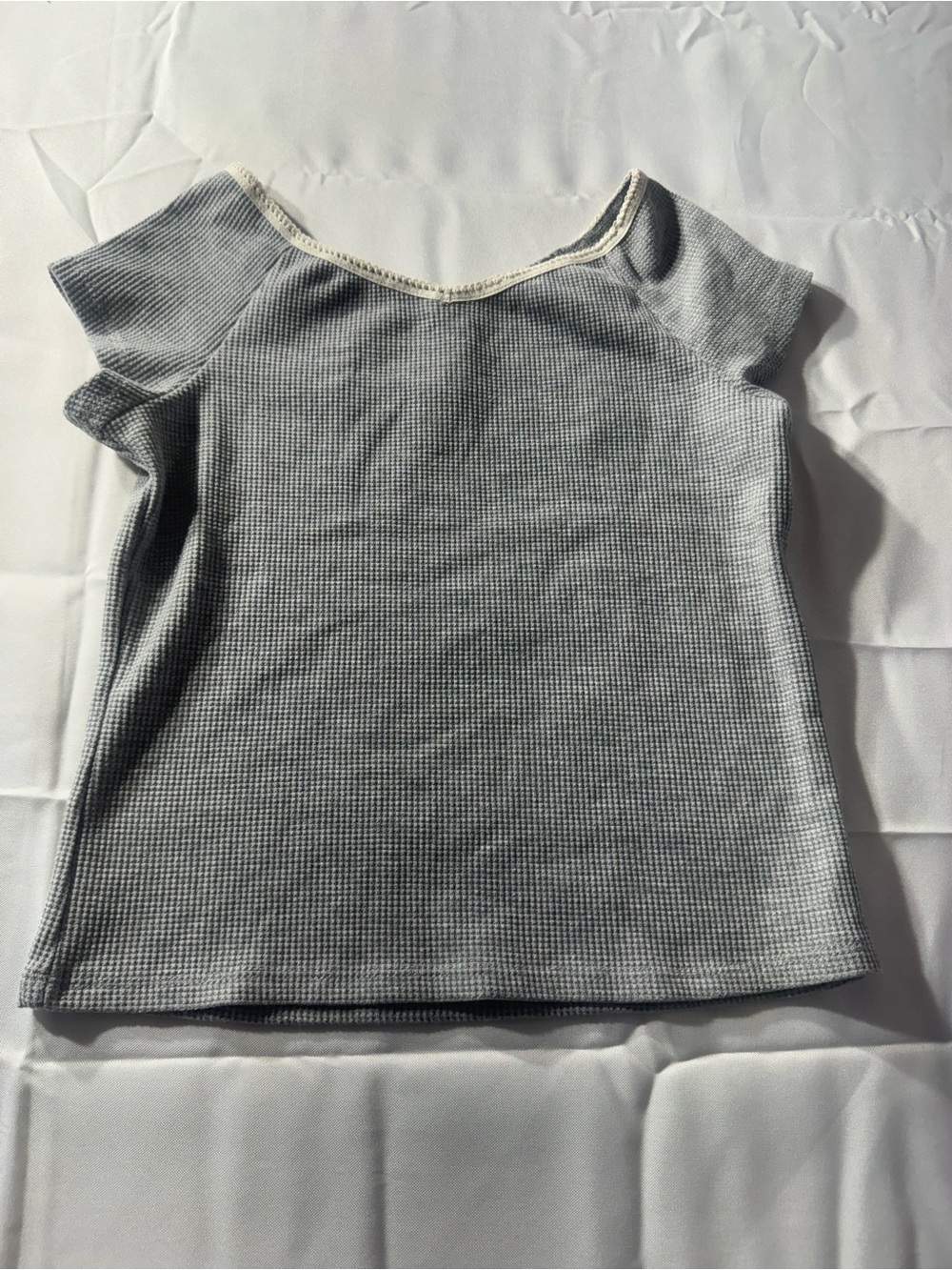 Art Class Girls Large Light Gray Waffle-Knit Top with Cream Trim